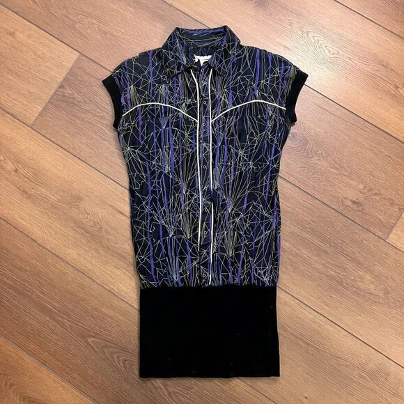 Diesel Dresses & Skirts - Diesel Sheer Black with Geometric Pattern Mini Shirt Dress Size XS